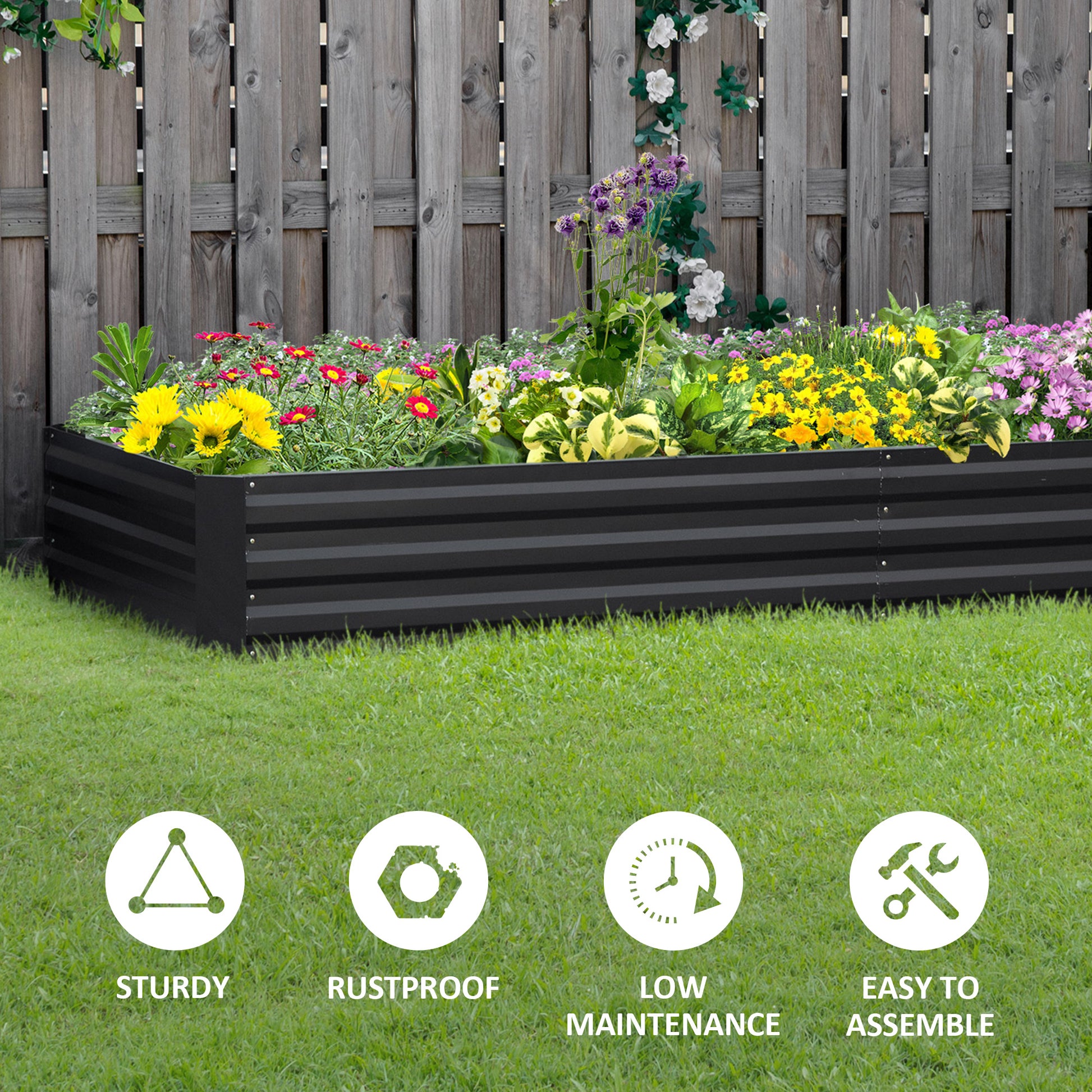 Outsunny Galvanized Steel Raised Garden Bed Planter Box for Outdoor Gardening - Grey, 241x90.5x30cm - ALL4U RETAILER LTD