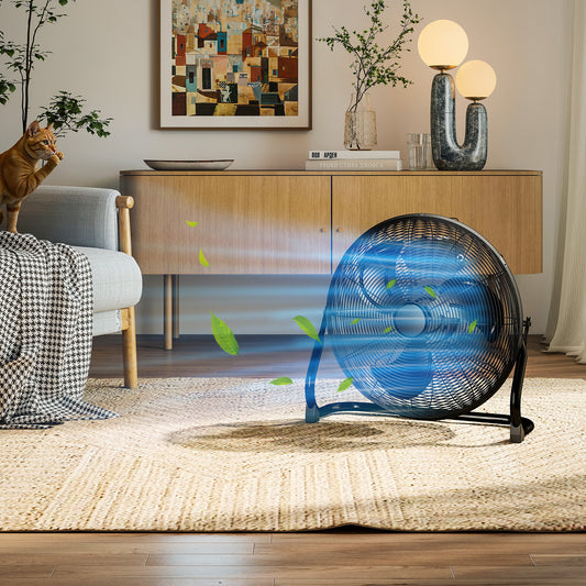 HOMCOM 20 Inch Metal Floor Fan With Tilting Head High Velocity 3 Speed Portable Gym Fan For Home Office Black