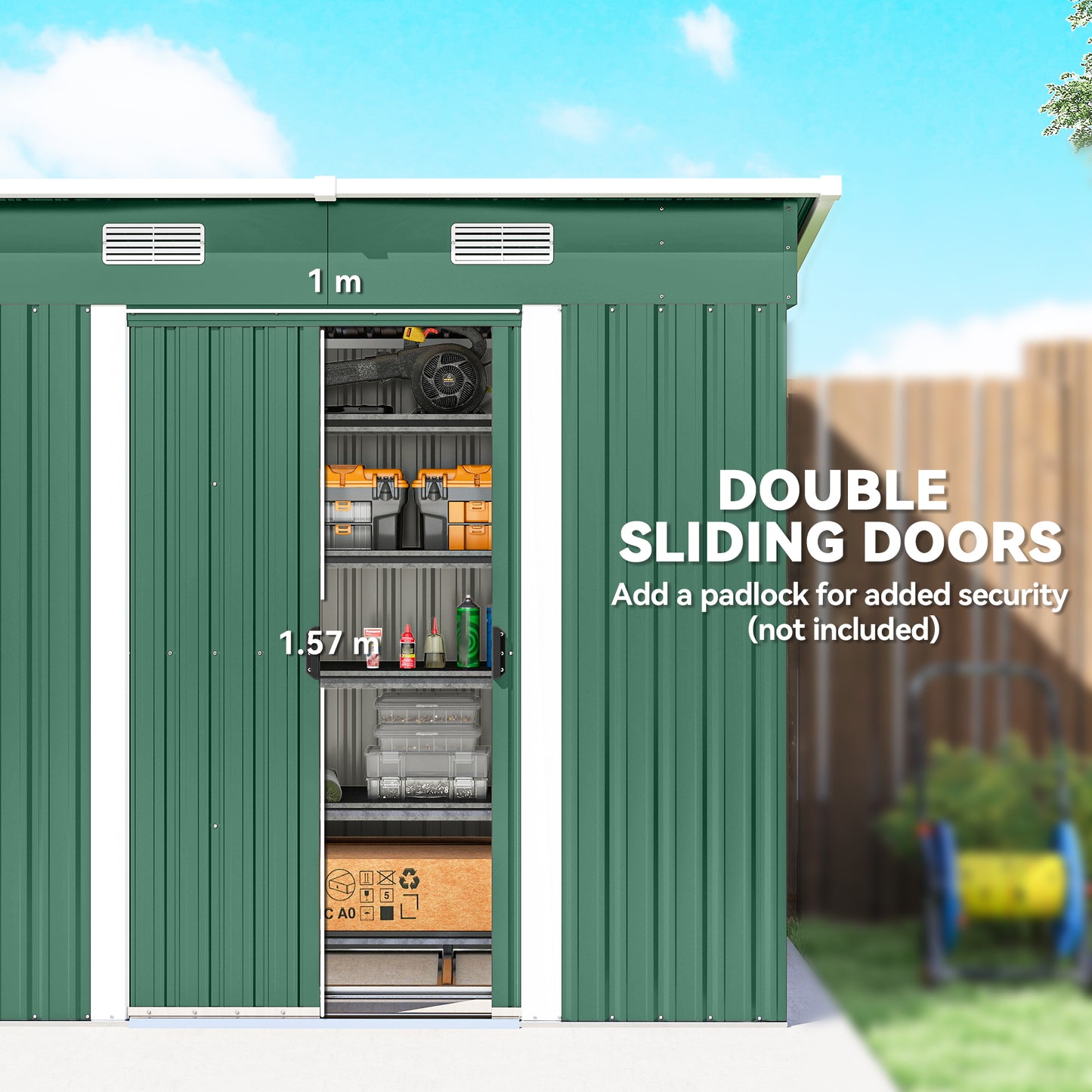 Outsunny 7x4ft Outdoor Storage Shed With Foundation Kit Lean To Metal Garden Shed For Tools Bikes Rubbish Bins Green
