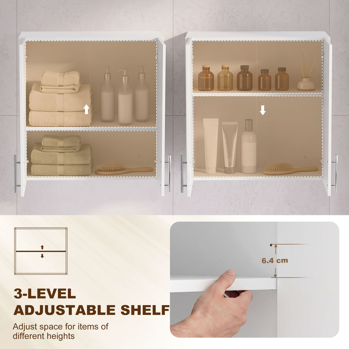 HOMCOM Wall Mounted Bathroom Cabinet with 2 Doors and Adjustable Shelf White
