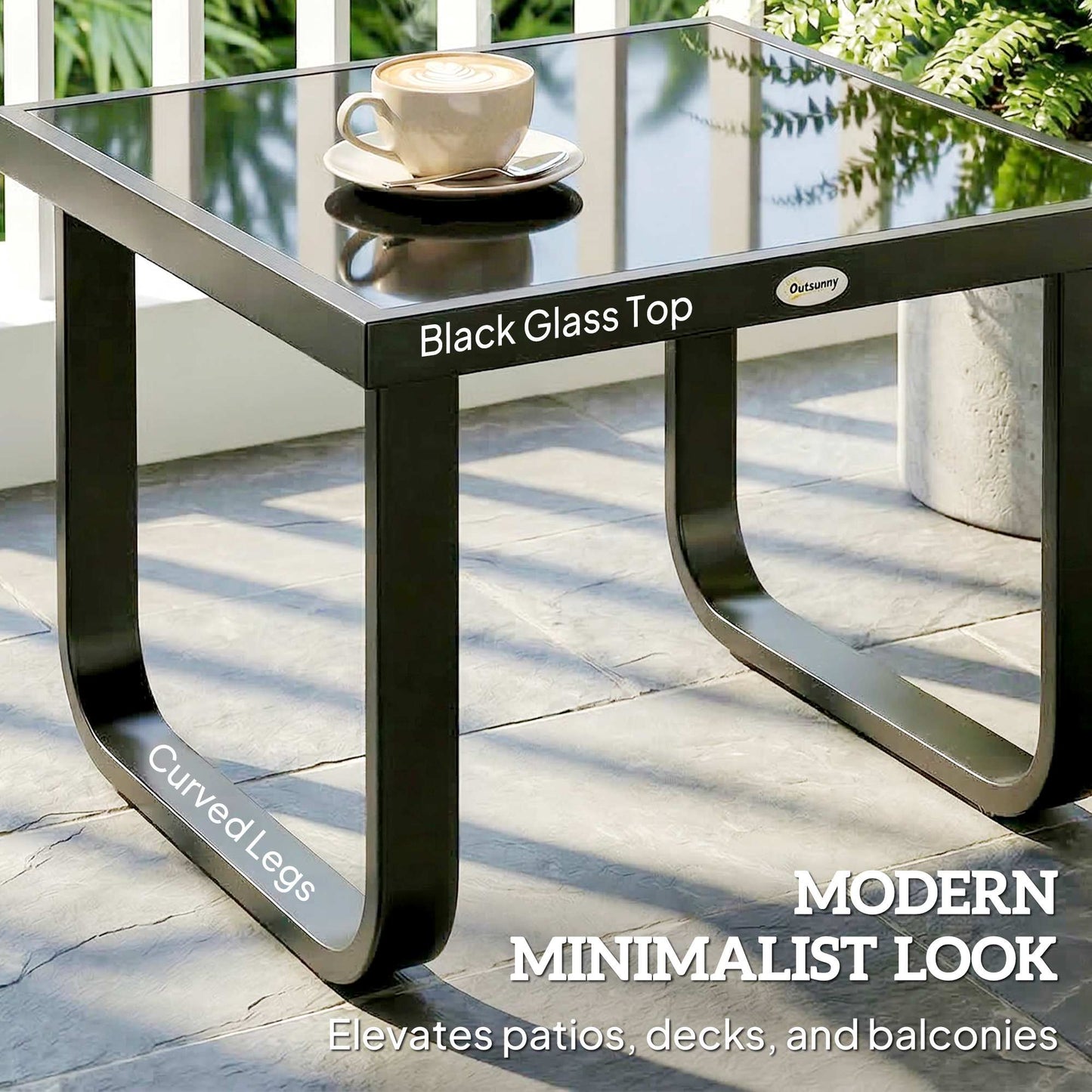 Outsunny Outdoor Garden Coffee Table With Rectangular Tempered Glass Top And Adjustable Foot Pads
