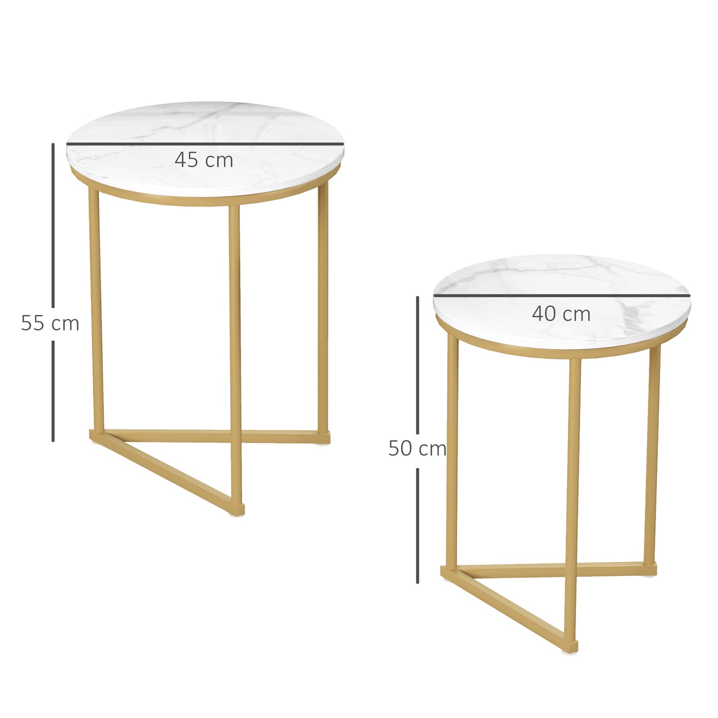 HOMCOM Marble Effect Nesting Tables Set Of Two White And Gold Tone Finish Perfect For Living Room And Hallway