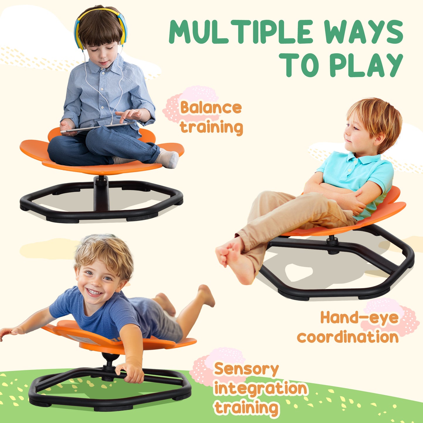 AIYAPLAY Sensory Spinning Chair for Kids Coordination and Balance Orange Non Slip Base Supports up to 50kg
