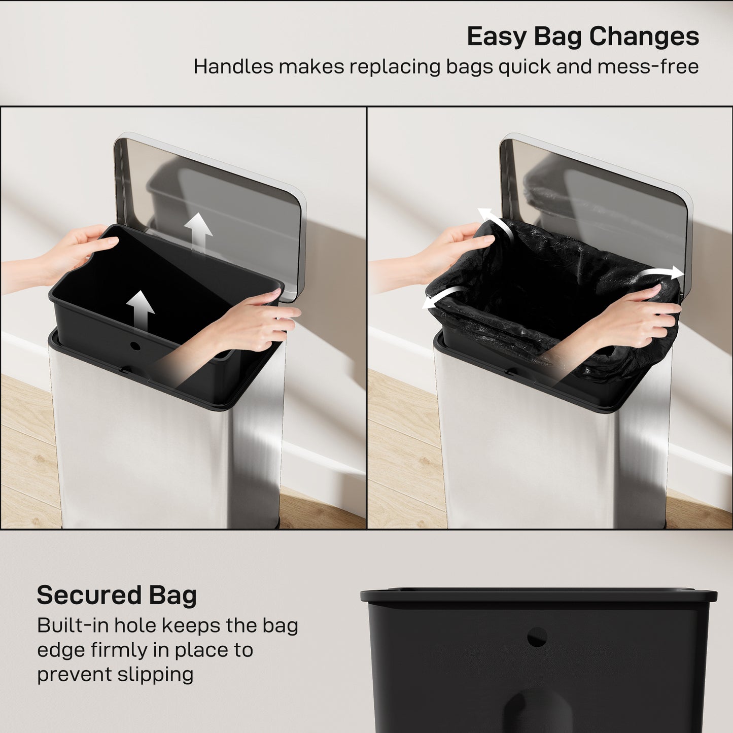 HOMCOM 20L Stainless Steel Pedal Kitchen Bin With Soft Close Lid Stay Open Function Removable Inner Bucket