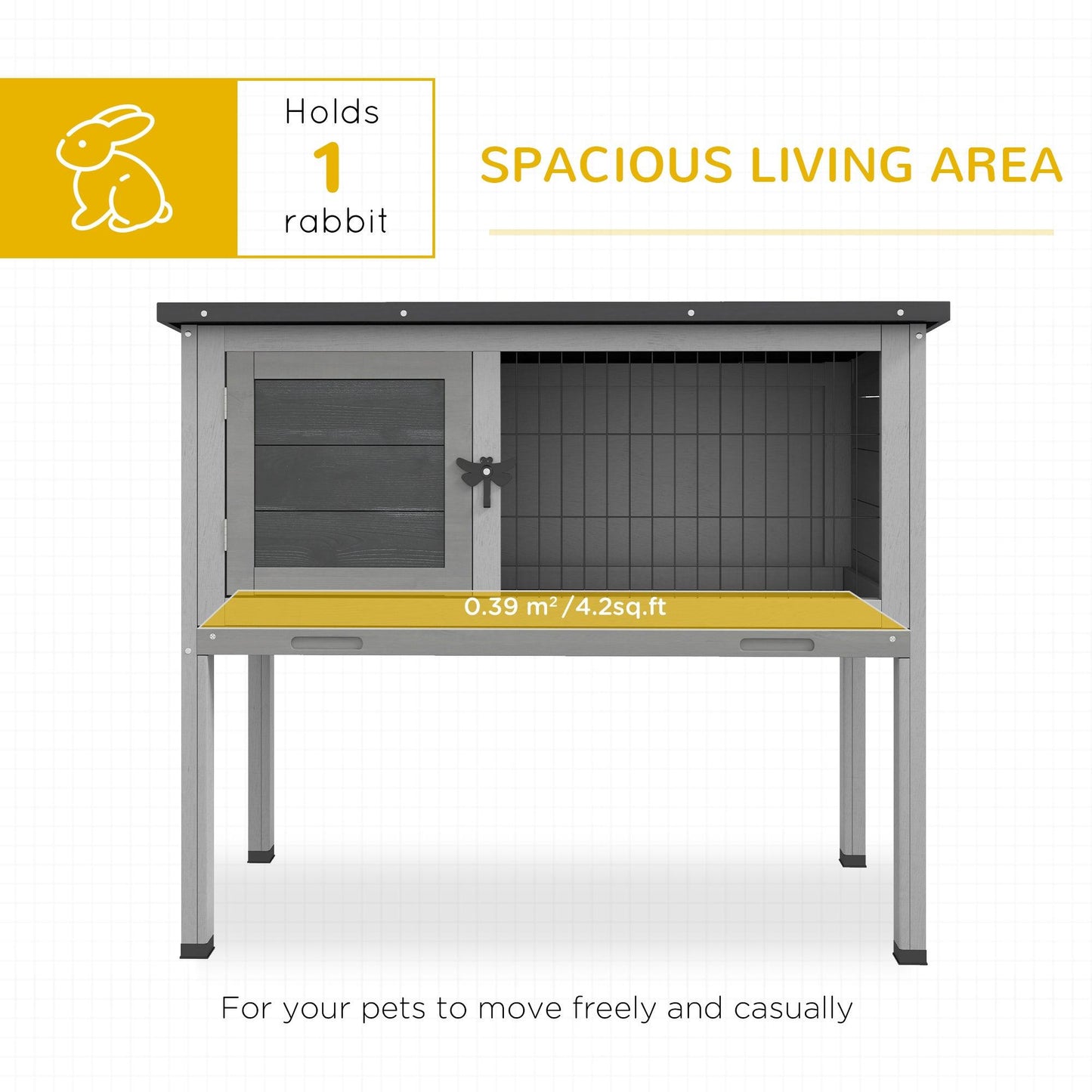 PawHut Gray Wooden Rabbit Hutch Cage with Openable Roof - 84 x 43 x 70 cm - ALL4U RETAILER LTD