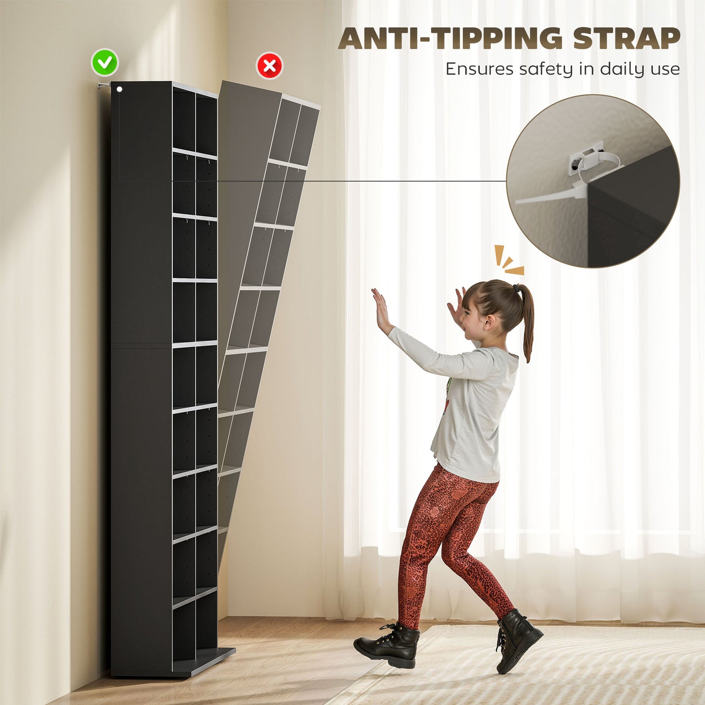 HOMCOM 640 CD Storage Tower Black With 14 Adjustable Shelves Holds 640 CDs Or 360 DVDs Anti Tipping