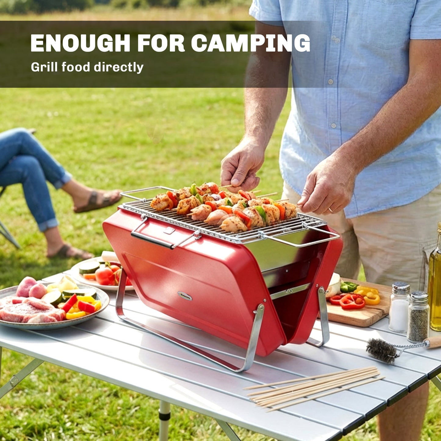 Outsunny Portable Mini Charcoal Grill With Suitcase Shell Folding Tabletop Outdoor BBQ Red