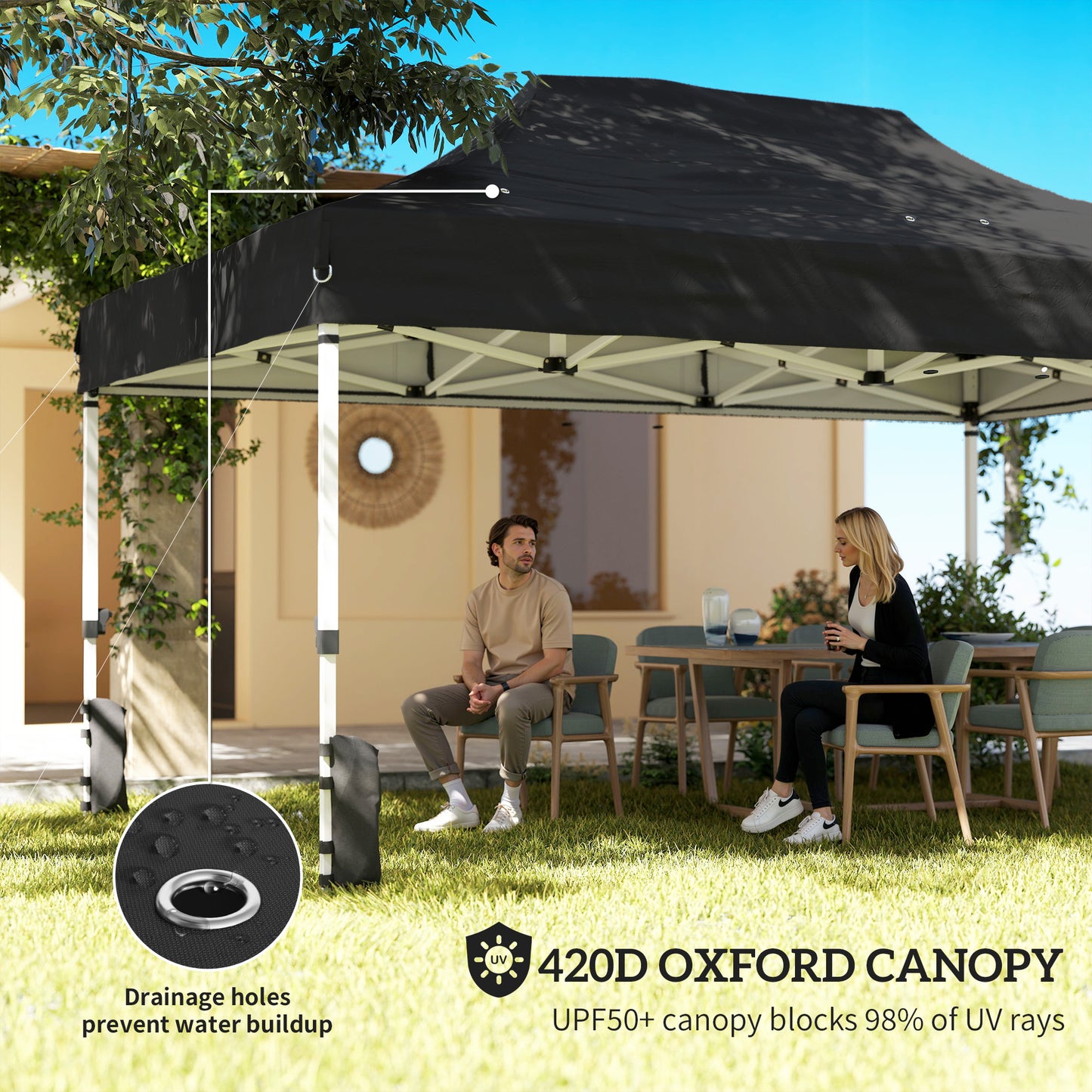 Outsunny 3 By 4.5 Meter Pop Up Gazebo With Mesh Netting UPF50 Plus Heavy Duty Outdoor Garden Tent Marquee Black