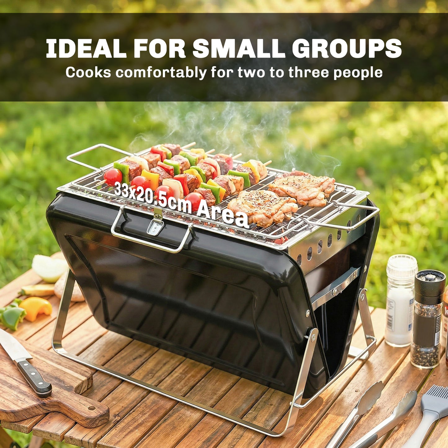 Outsunny Portable Charcoal BBQ Grill Stainless Steel Tilting Grate for Camping Picnic Garden Black