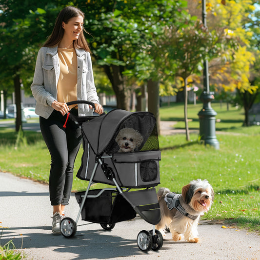 PawHut Charcoal Grey 3-Wheel Pet Stroller for Small Dogs - ALL4U RETAILER LTD