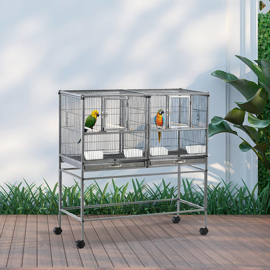 PawHut Double Rolling Metal Bird Cage with Storage Shelf and Food Container - ALL4U RETAILER LTD