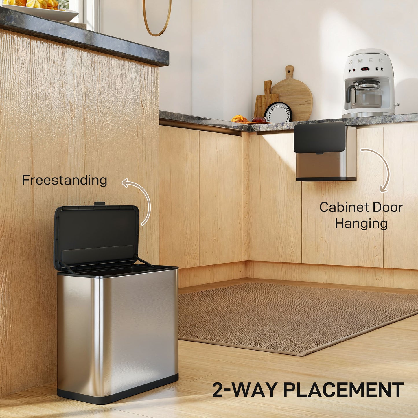 HOMCOM 8L Hanging Kitchen Bin With Stay Open Lid And Removable Inner Bucket For Under Cabinet Door Under Sink Office