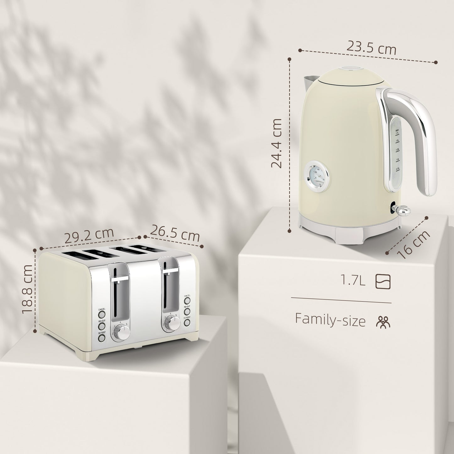 HOMCOM Retro 3000W Kettle And Toaster Set Grey With One Point Seven Liter Capacity And Classic Curved Design