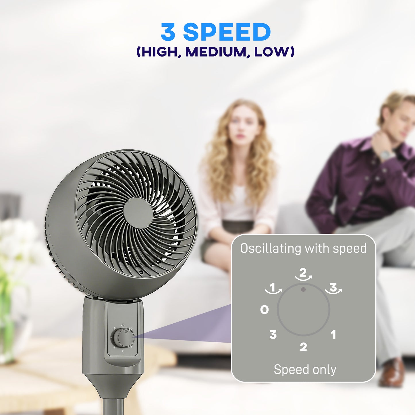 HOMCOM Air Circulator Pedestal Fan 9 Inch Oscillating Grey With 3 Speed Settings And Carry Handle