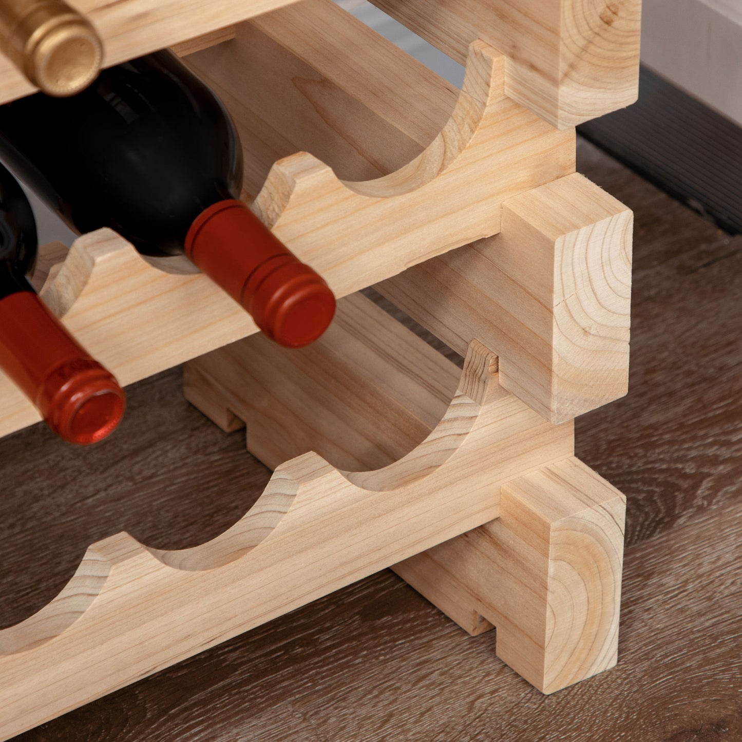 HOMCOM Three Tier Wooden Wine Rack Natural Finish Holds 36 Bottles 750ml Capacity