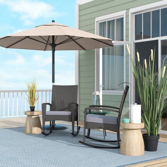 Outsunny Set of 2 Grey PE Rattan Garden Rocking Chairs with Cushions and Armrests - ALL4U RETAILER LTD