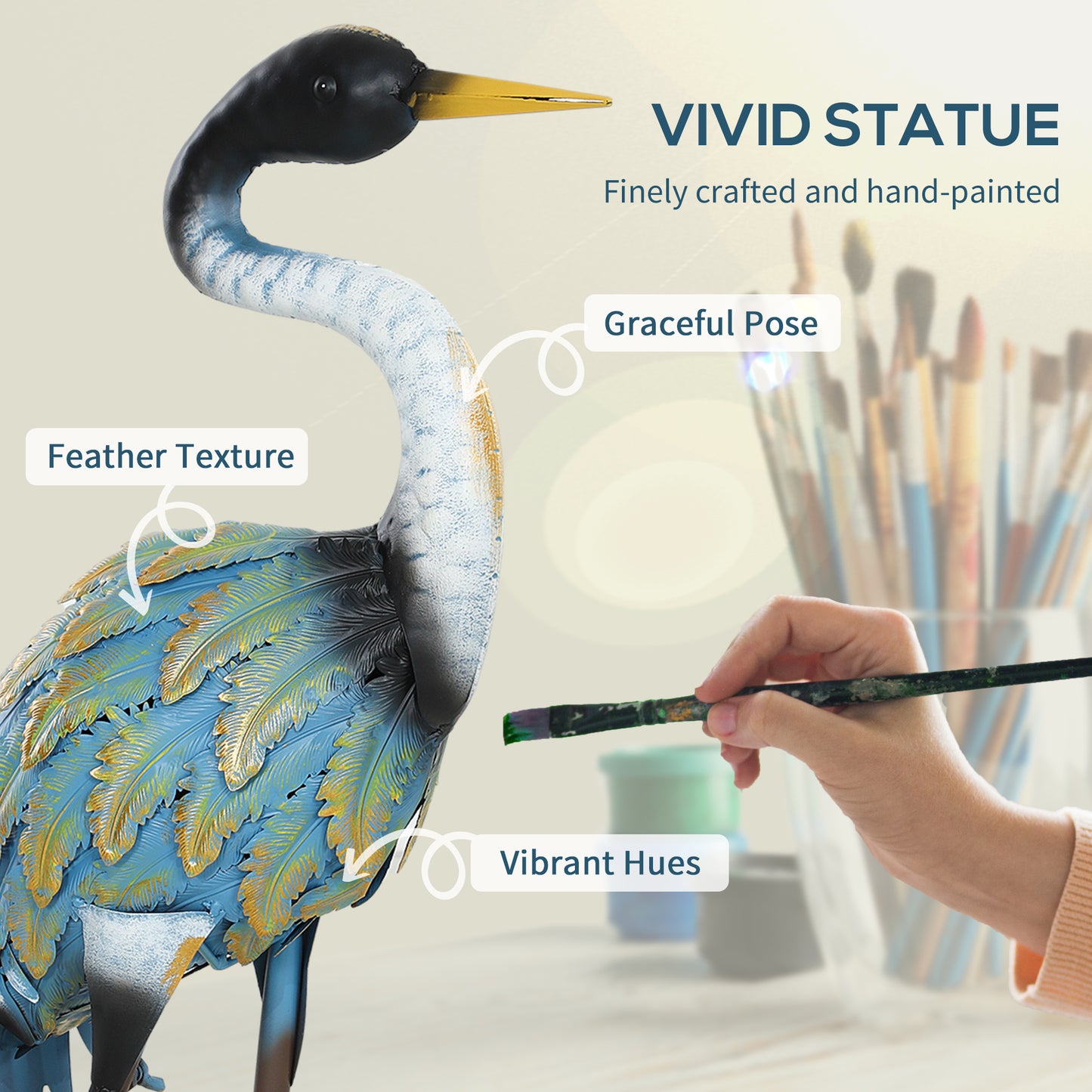 Outsunny Heron Garden Statue Metal Outdoor Ornament With Stakes 63 cm Tall Multicolor Decor