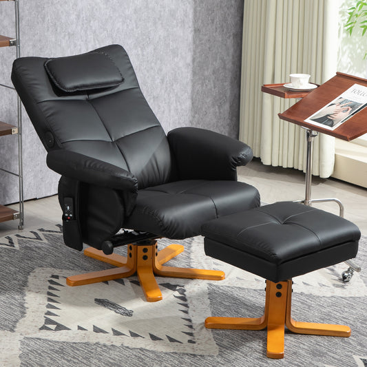 HOMCOM Faux Leather Massage Recliner Chair With Six Point Massage And Storage Ottoman And Footstool Black