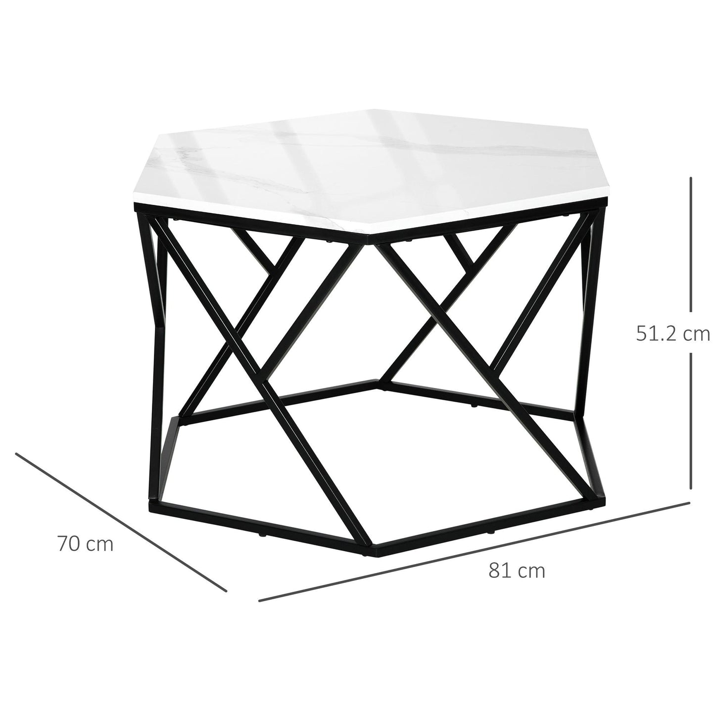 HOMCOM Modern White Marble Coffee Table with Steel Frame for Living Room - ALL4U RETAILER LTD