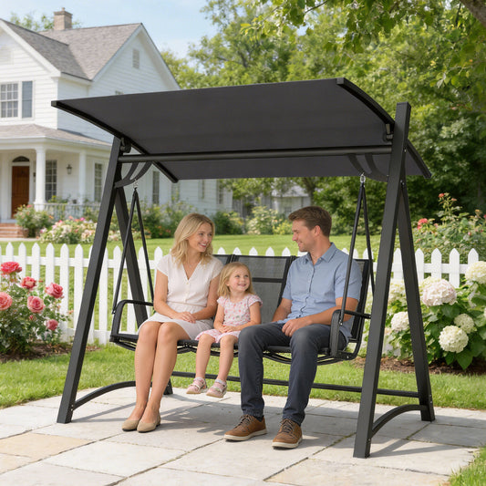 Outsunny 3 Seater Swing Chair Garden Swing Bench Adjustable Tilting Canopy Breathable Mesh Seat 360 Kg Capacity Grey