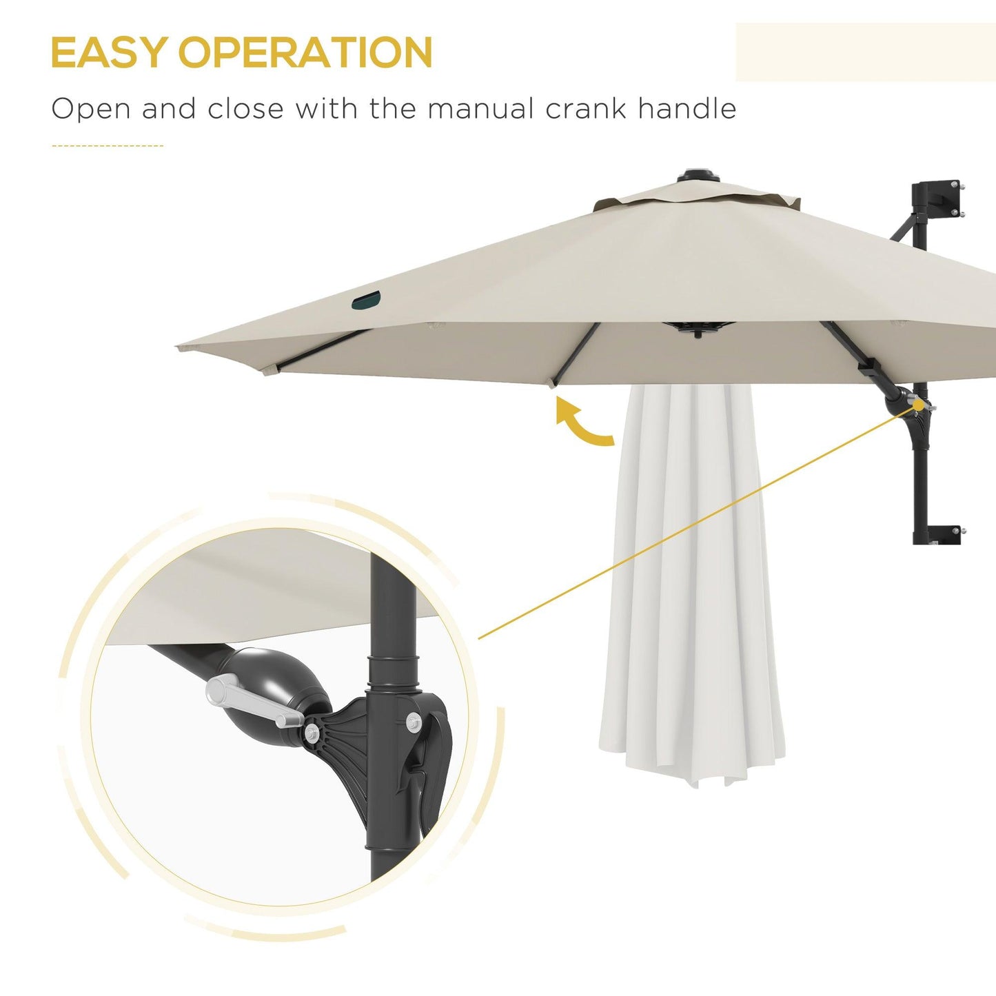 Outsunny Wall Mounted Umbrella with Vent, Garden Patio Parasol Umbrella Sun Shade Canopy, Beige - ALL4U RETAILER LTD