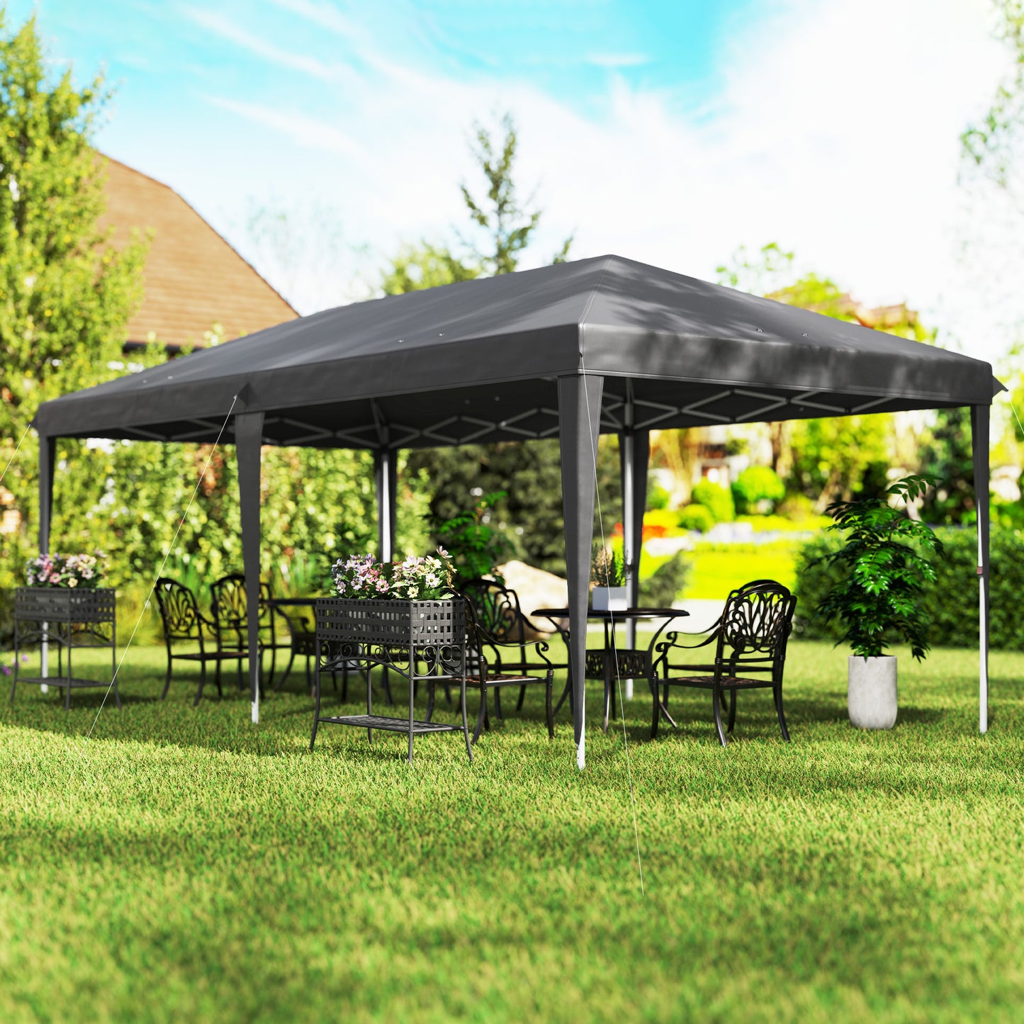 Outsunny 6m By 3m Pop Up Foldable Steel Frame Gazebo Grey Outdoor Shade Shelter For Outdoor Parties