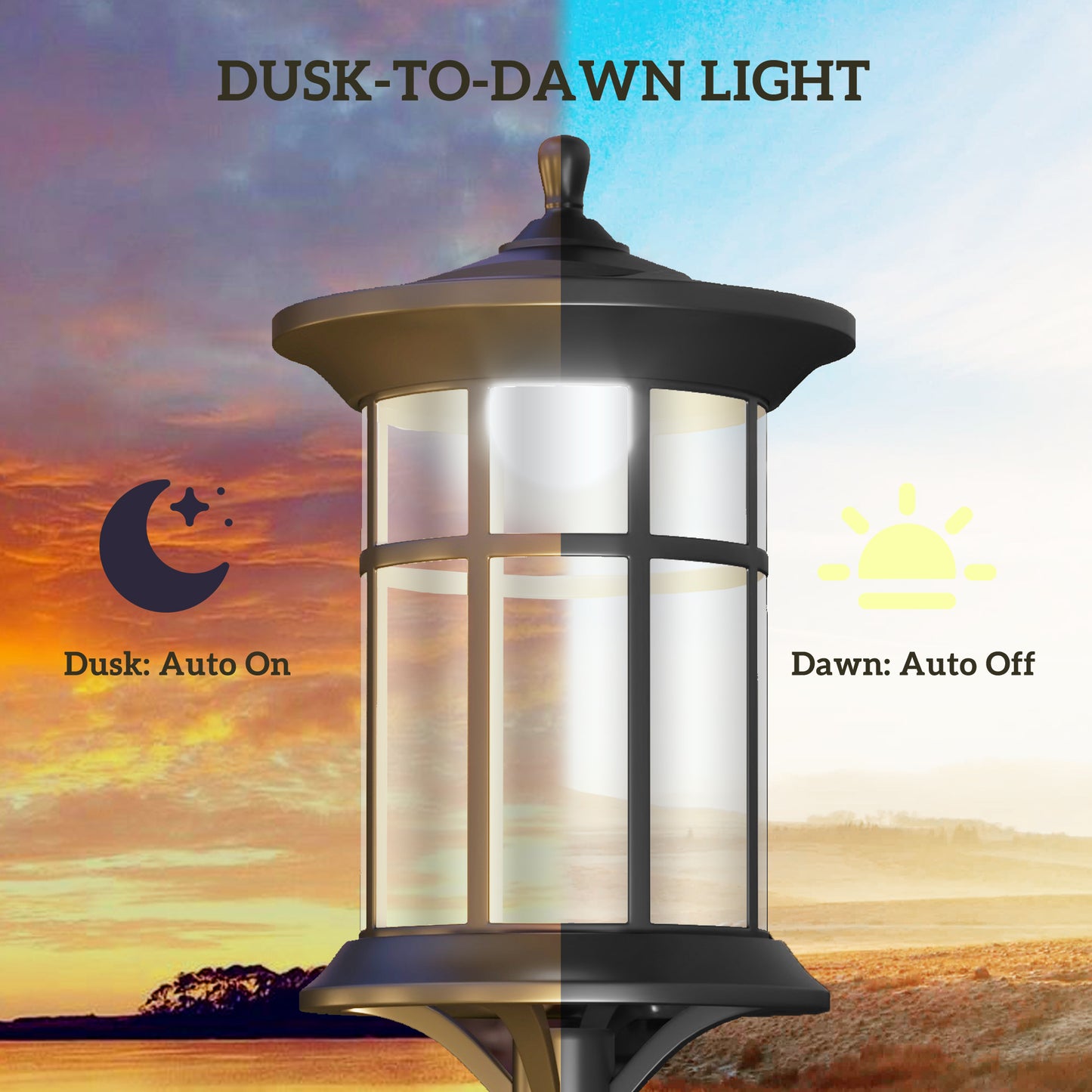 Outsunny Set Of Two 1.8m Traditional Style Solar Lamp Posts Black Stainless Steel IP44 Outdoor Garden Lighting 2 Pack