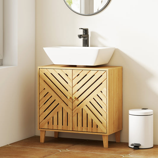 HOMCOM Bamboo Bathroom Under Sink Cabinet With Adjustable Shelf For Basin Without Pedestal Natural