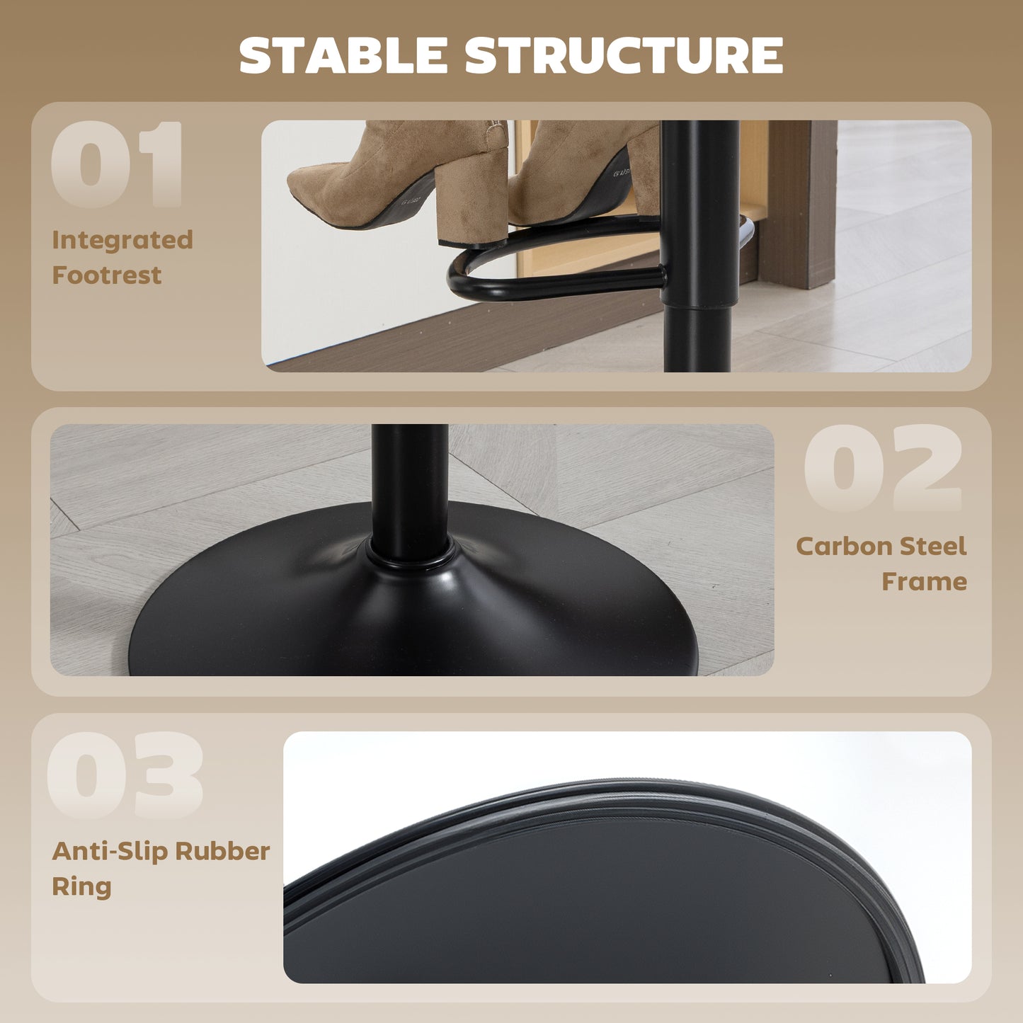 HOMCOM Barstools Set Of 2 Swivel Barstools With Footrest Adjustable 60 To 82 Cm Brown For Kitchen Island Dining Room