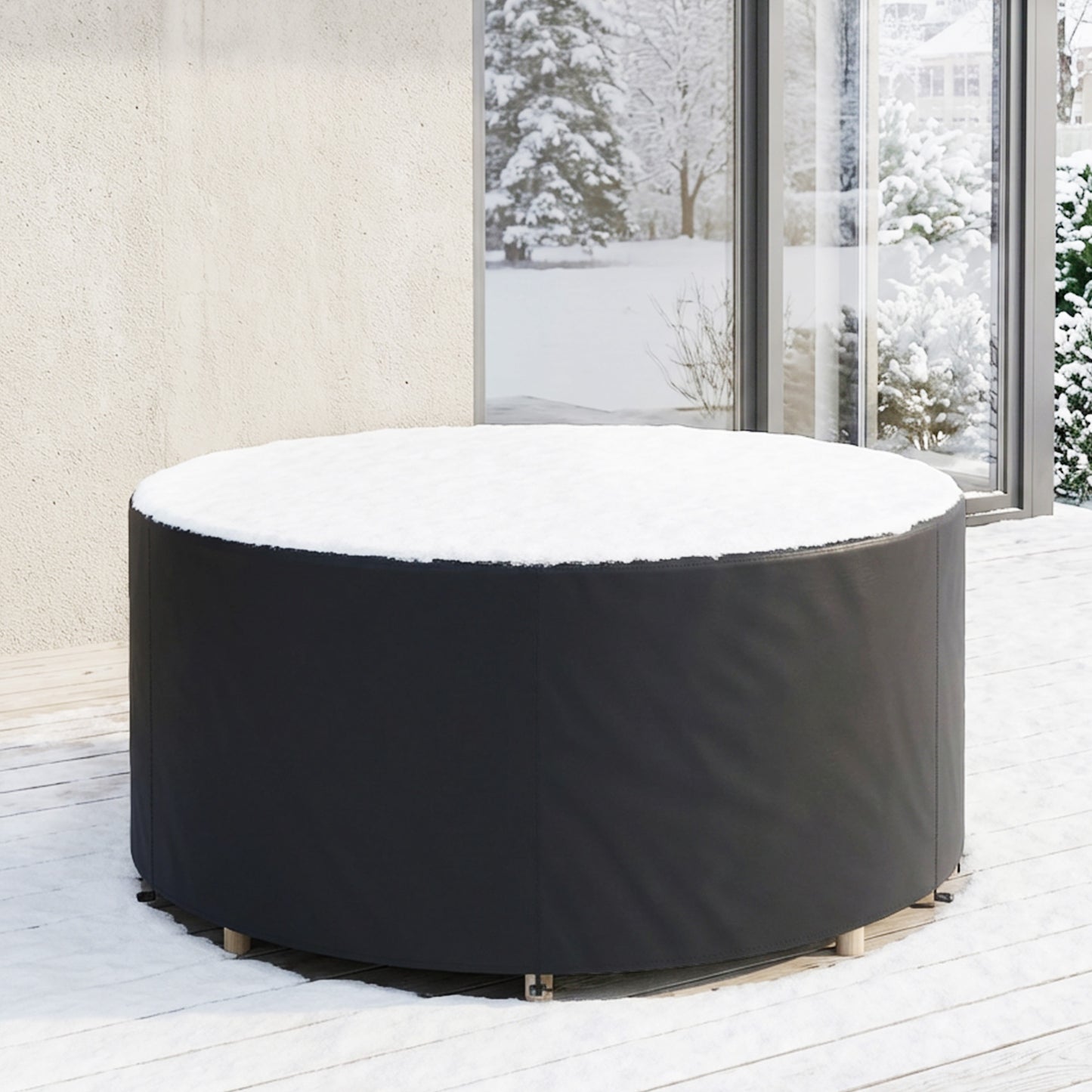 Outsunny Round Garden Furniture Cover Waterproof 420D Heavy Duty Oxford For Outdoor 214 Cm Diameter Black
