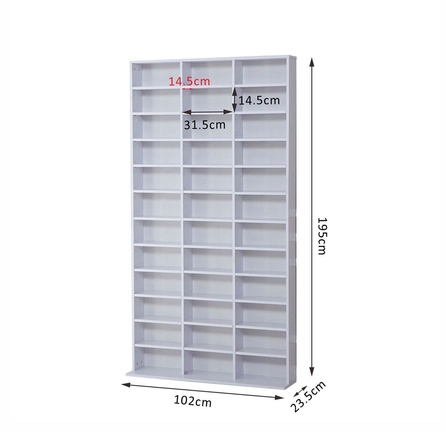 HOMCOM Height-Adjustable Media Storage Shelf for 1116 CDs, DVDs, and Books - White, 195 cm Tall - ALL4U RETAILER LTD