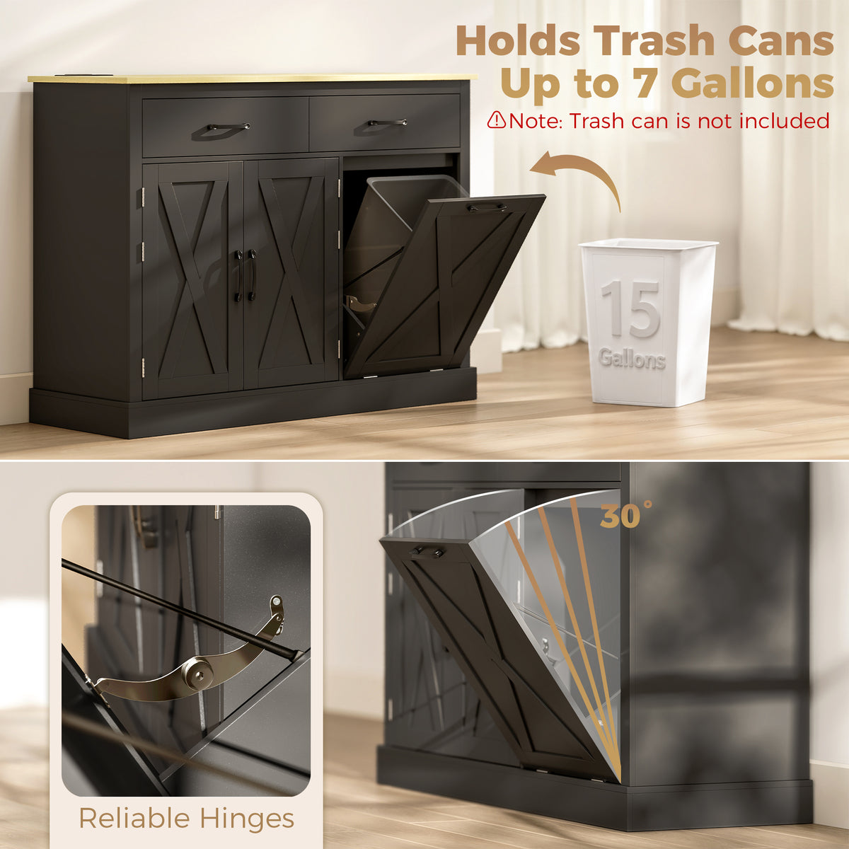 HOMCOM Tilt Out Trash Cabinet With Charging Station And 57 Liter Bin