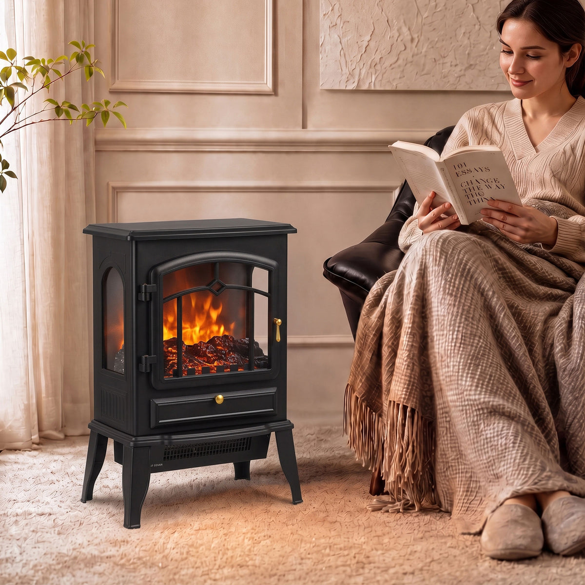 HOMCOM 3 Sided Electric Fireplace Heater With Thermostat