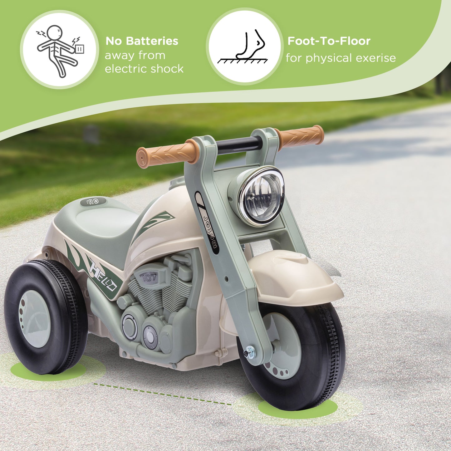 AIYAPLAY Cream White Bubble Music Motorcycle Ride-On Car for Toddlers Aged 2-5