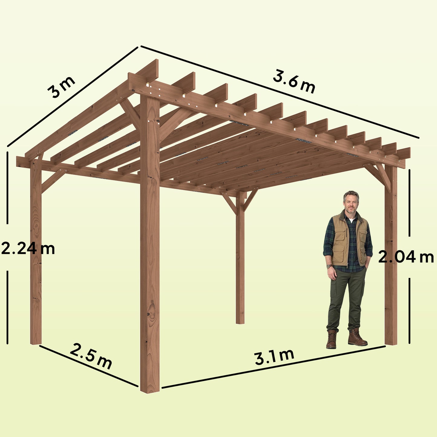 Outsunny 3.6 x 3 m Wooden Pergola Kit Garden Gazebo Grape Trellis With Triangle Supports Maple Wood Effect