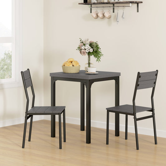 HOMCOM Three Piece Minimal Dining Set in Grey Wood Grain for Two People Compact Table and Chairs