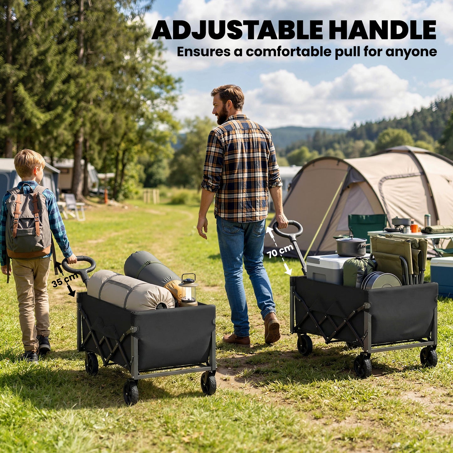 Outsunny 80L Foldable Festival Trolley On Wheels Collapsible Wagon Cart With Drop Down Tailgate Adjustable Handle Black