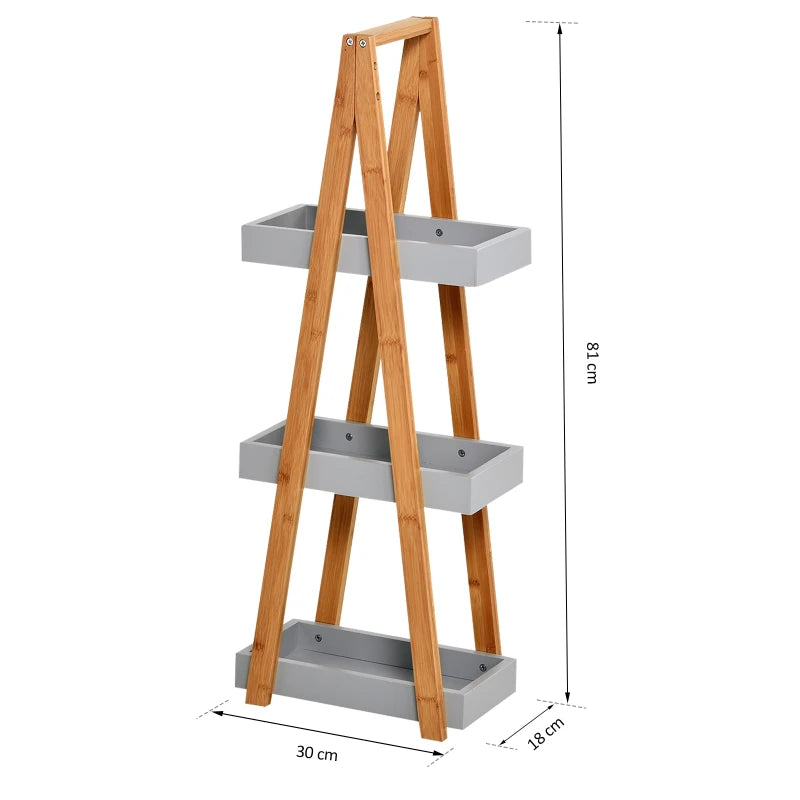 Kleankin 3-Tier Bamboo Bathroom Storage Shelves: Freestanding A-Frame Toilet Rack for Space Saving Organization - Natural Slim Shelving Unit