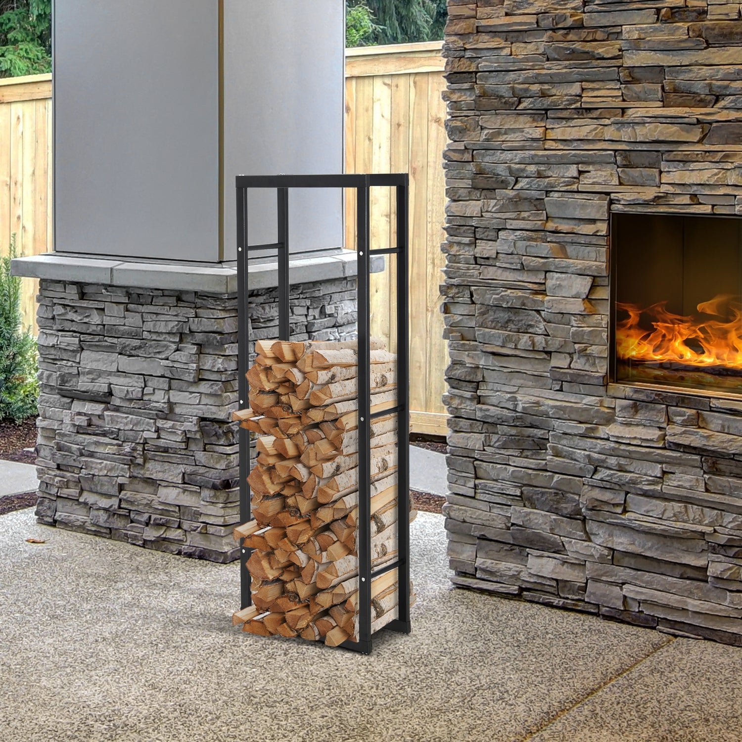 HOMCOM 150cm Tall Metal Log Storage Rack - Double Tier Firewood Holder with Stable Base for Indoor/Outdoor Use - ALL4U RETAILER LTD