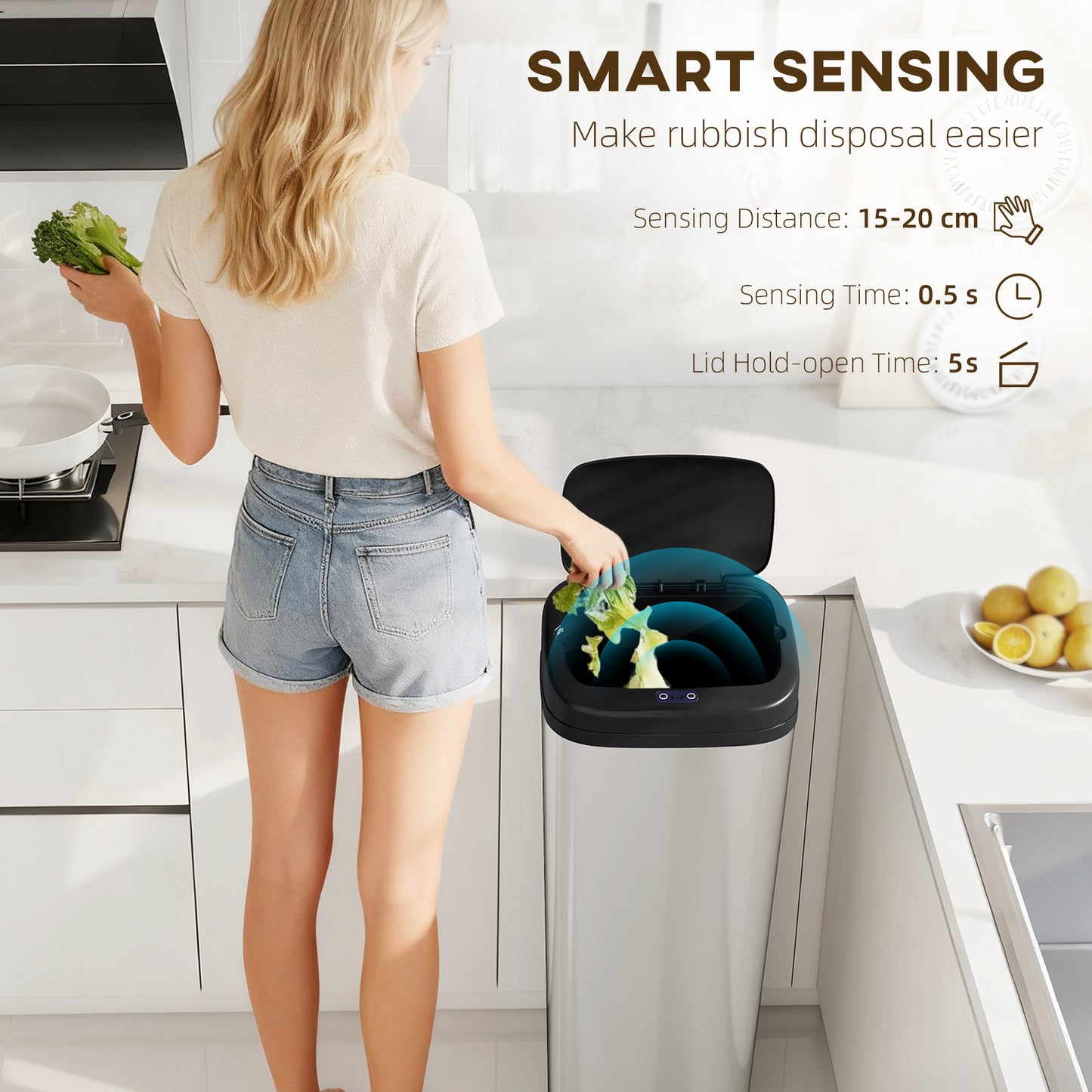 HOMCOM 50L Stainless Steel Sensor Bin With Slim Design And Silver Tone Finish For Easy Bag Changes