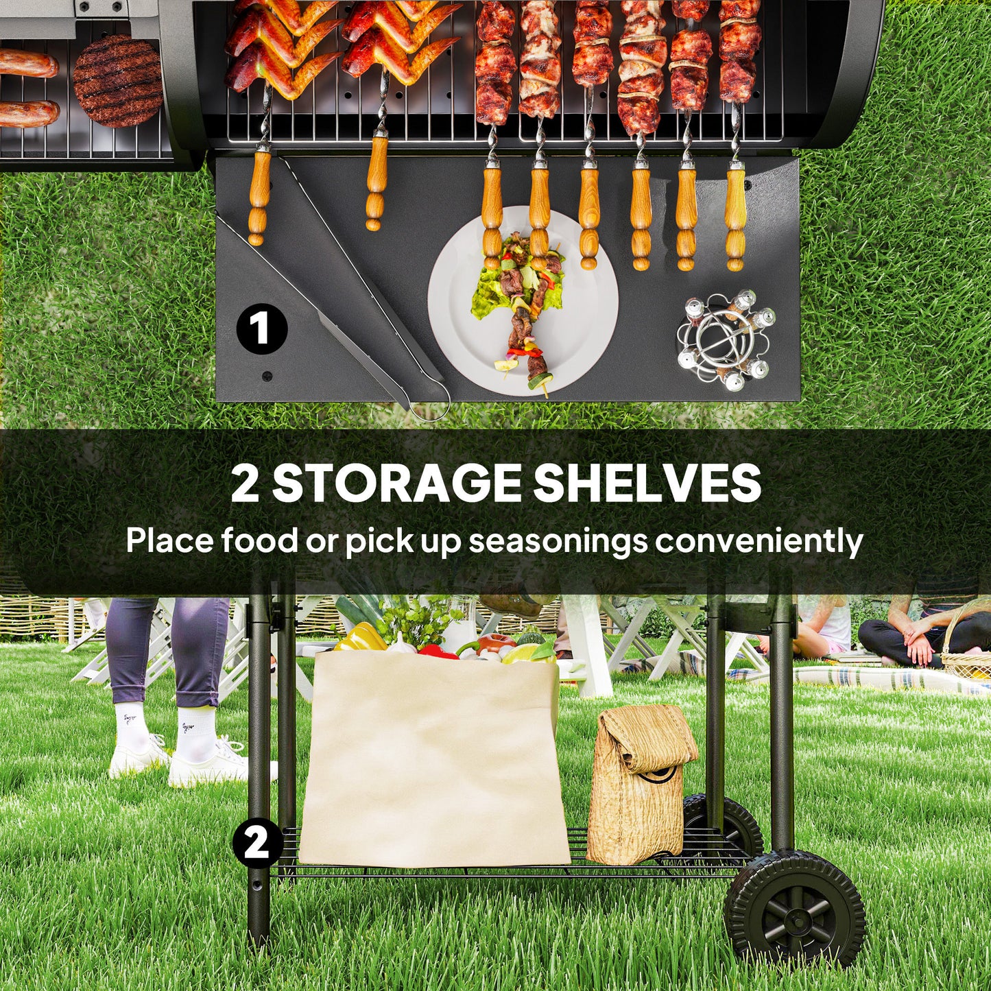 Outsunny Portable Charcoal Barbecue Grill With Offset Smoker 109 By 60 By 120 Cm Black Outdoor