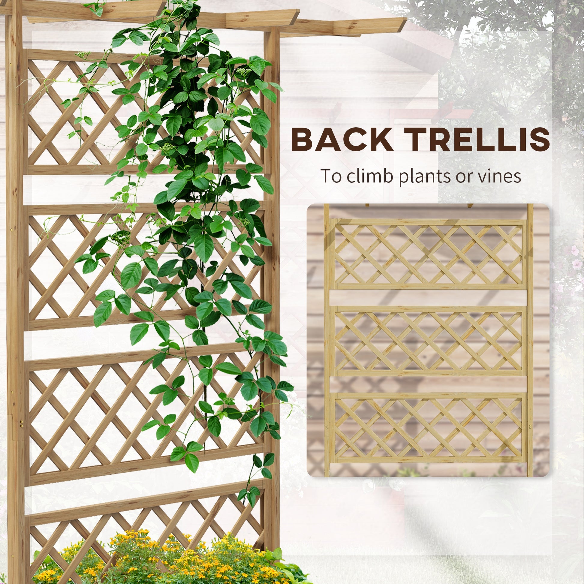 Outsunny Elevated Wooden Planter with Trellis for Growing Vegetables, Herbs, and Flowers - Natural Finish - ALL4U RETAILER LTD