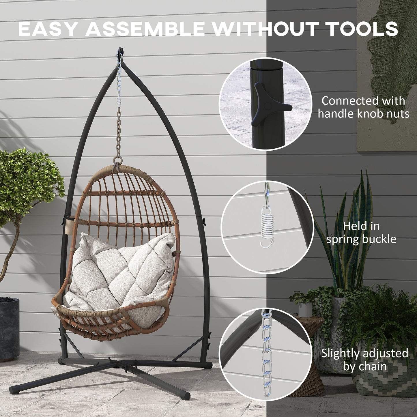 Outsunny Hammock Chair Stand Heavy Duty Steel Egg Swing Frame With X Shape Base Indoor Outdoor 150 Kg Black