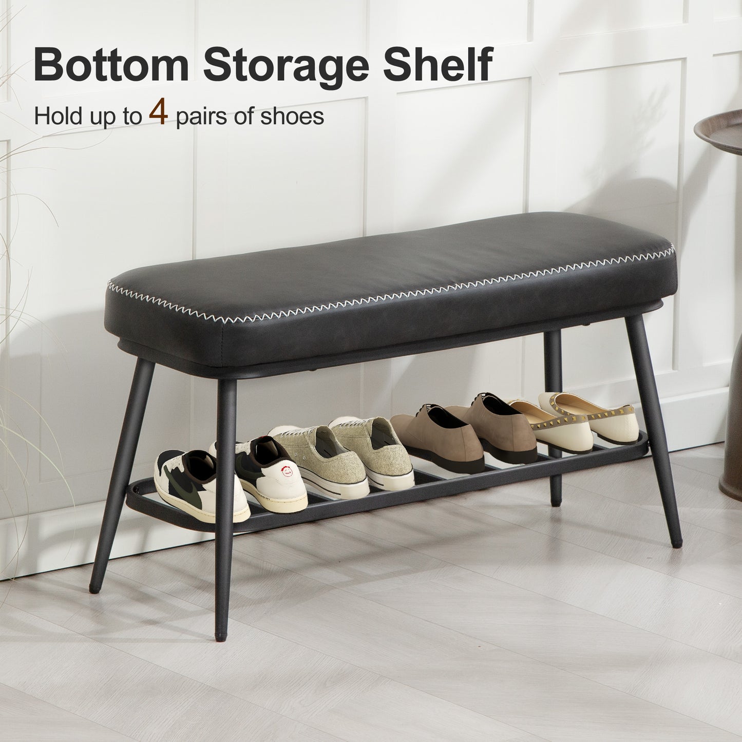 HOMCOM PU Leather Shoe Storage Bench With Cushioned 7 Cm Seat Charcoal Grey Holds Up To 120 Kg