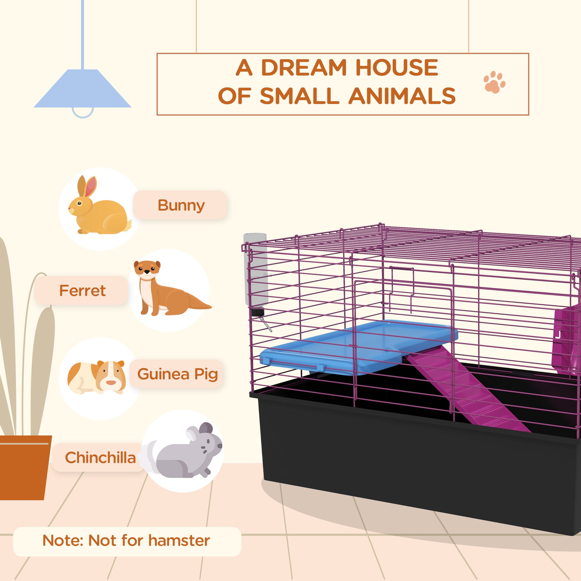 PawHut Compact Small Animal Habitat with Ramp and Platform for Chinchillas, Rabbits, and Guinea Pigs - 71 x 46 x 47 cm - ALL4U RETAILER LTD