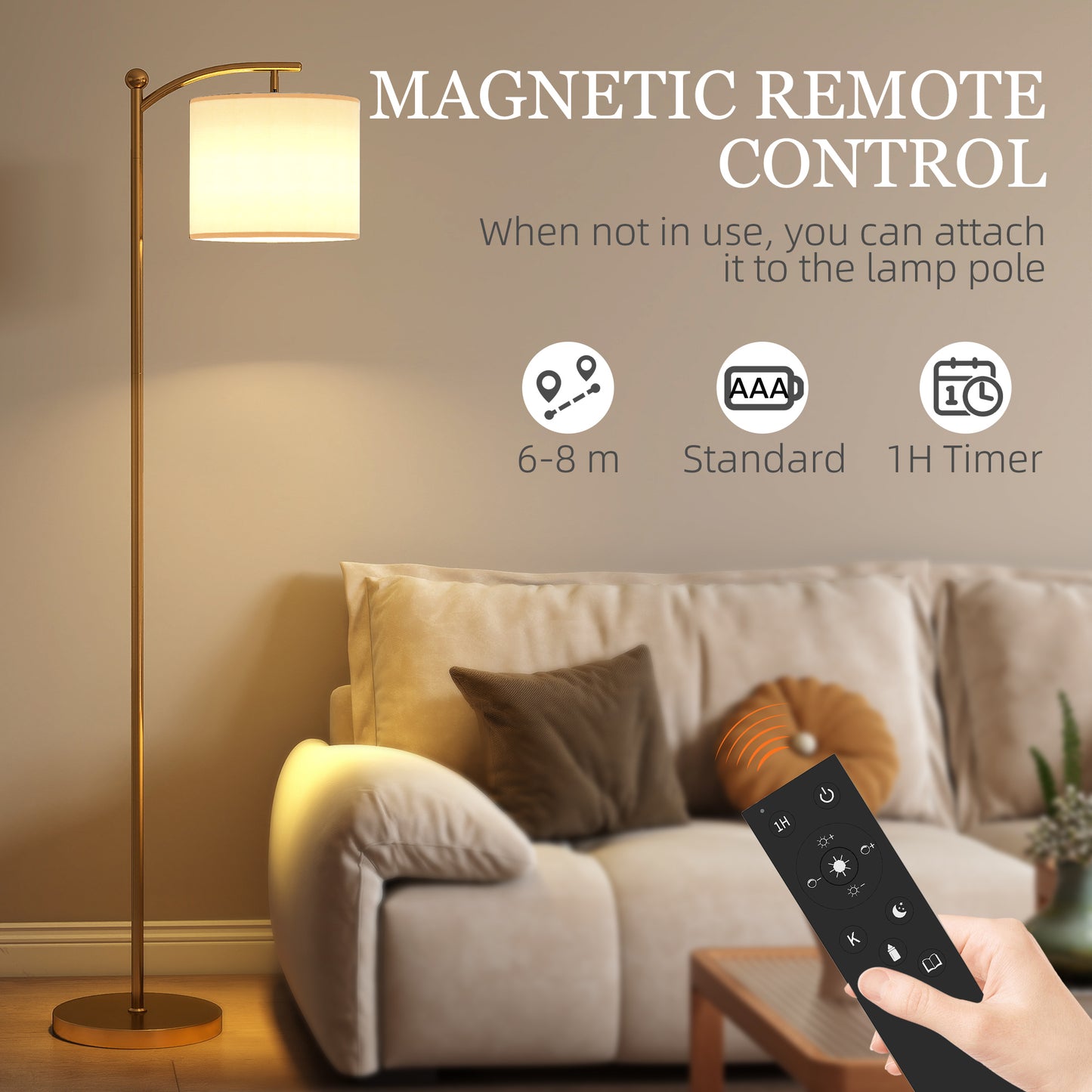 HOMCOM LED Floor Lamp With Remote Control Gold Tone Adjustable Brightness And Color Temperature 11 Levels