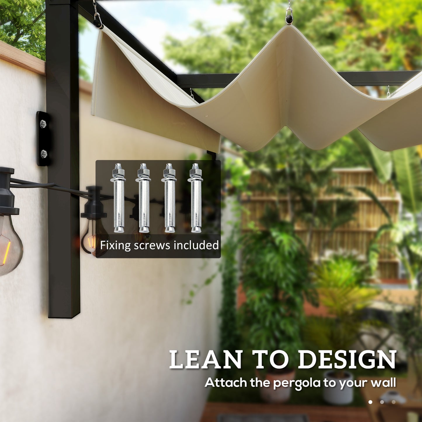 Outsunny 2x3m Lean To Steel Pergola With Retractable Fabric Canopy In Khaki For Outdoor Shade