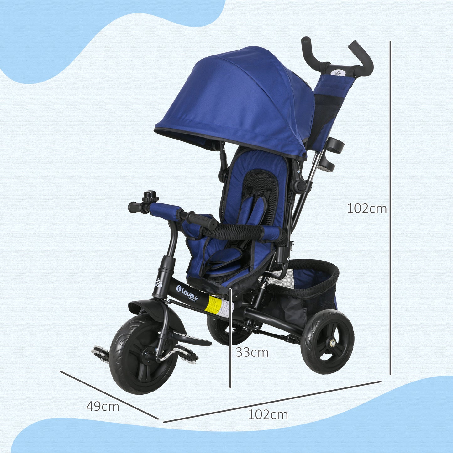 HOMCOM 4-in-1 Adjustable Toddler Tricycle with Canopy, Safety Belt, and Parent Handle for Ages 1-5 - Blue - ALL4U RETAILER LTD