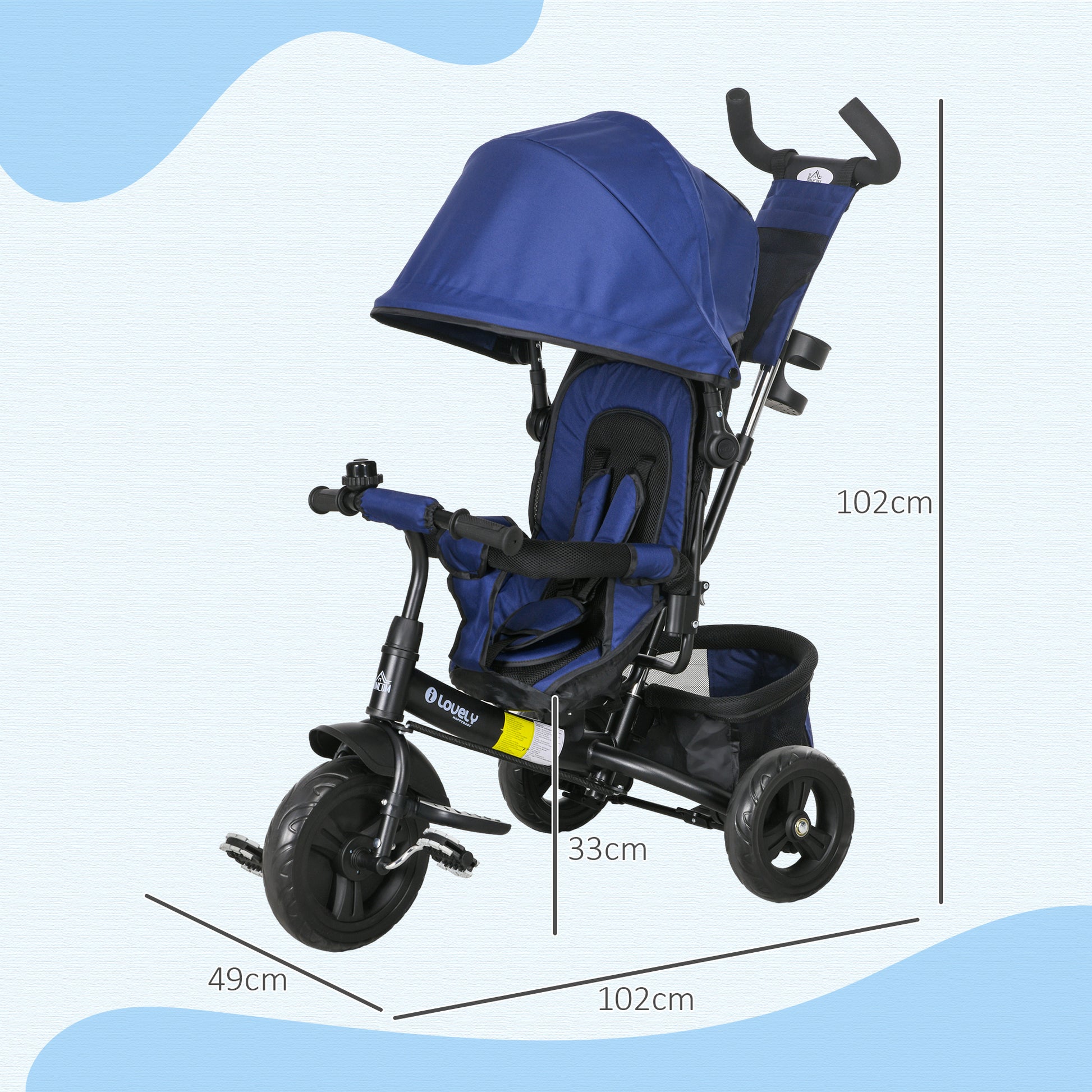 HOMCOM Transformable 4-in-1 Toddler Trike with Canopy, Safety Features & Storage for Ages 1-5, Blue - ALL4U RETAILER LTD