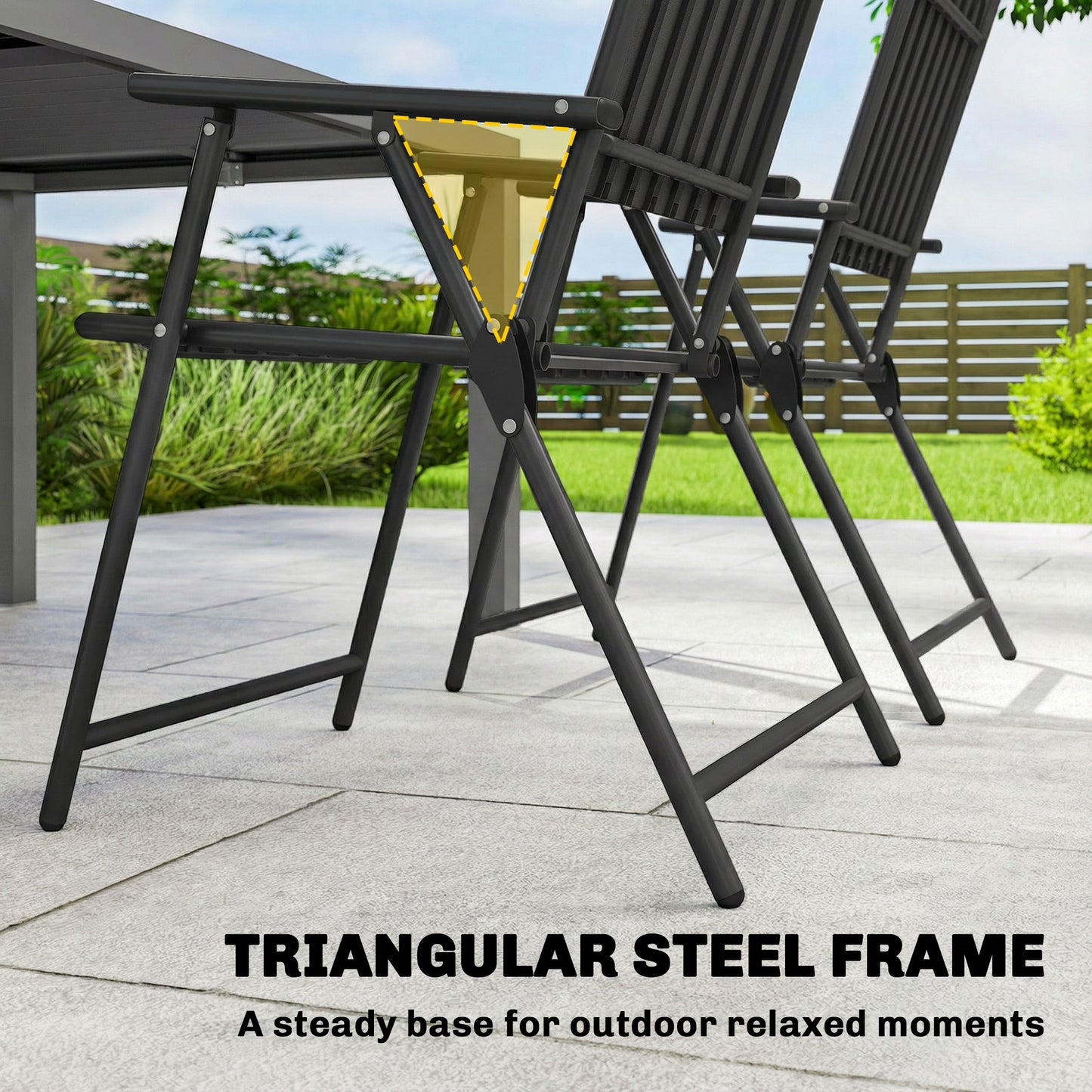 Outsunny Folding Garden Chairs Set Of 4 With Steel Frame Black Plastic Slatted Seats And Armrests For Outdoor Dining